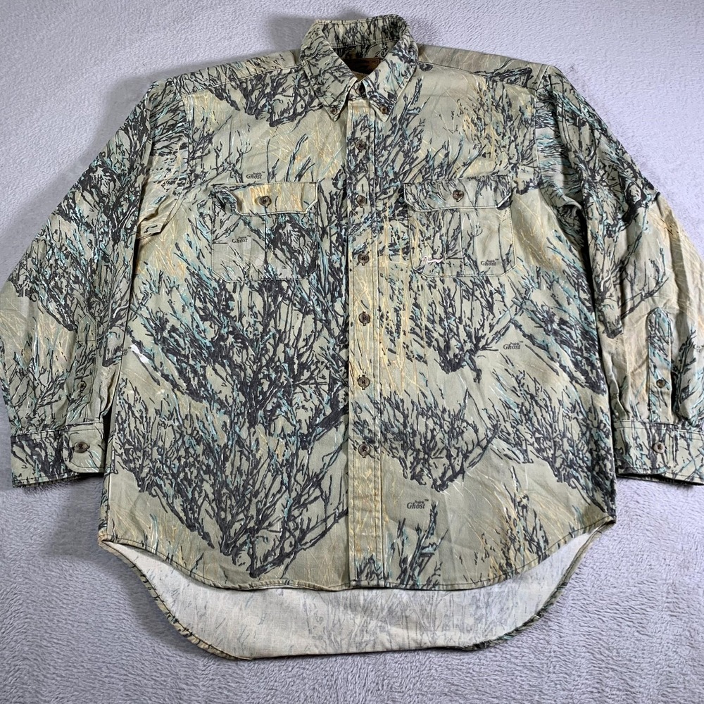 Duxbak Shirt Mens Medium Camo Autumn Ghost Hunting Long Sleeve Button‎ Front